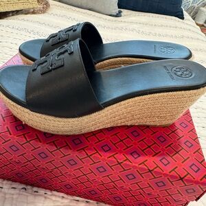 Tory Burch Black Wedge Sandals